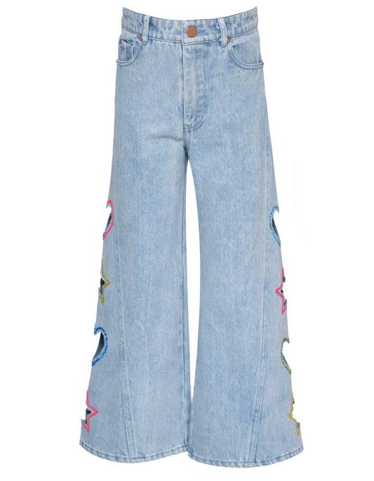 Wide Leg Heart and Rhinestone Flared Jean