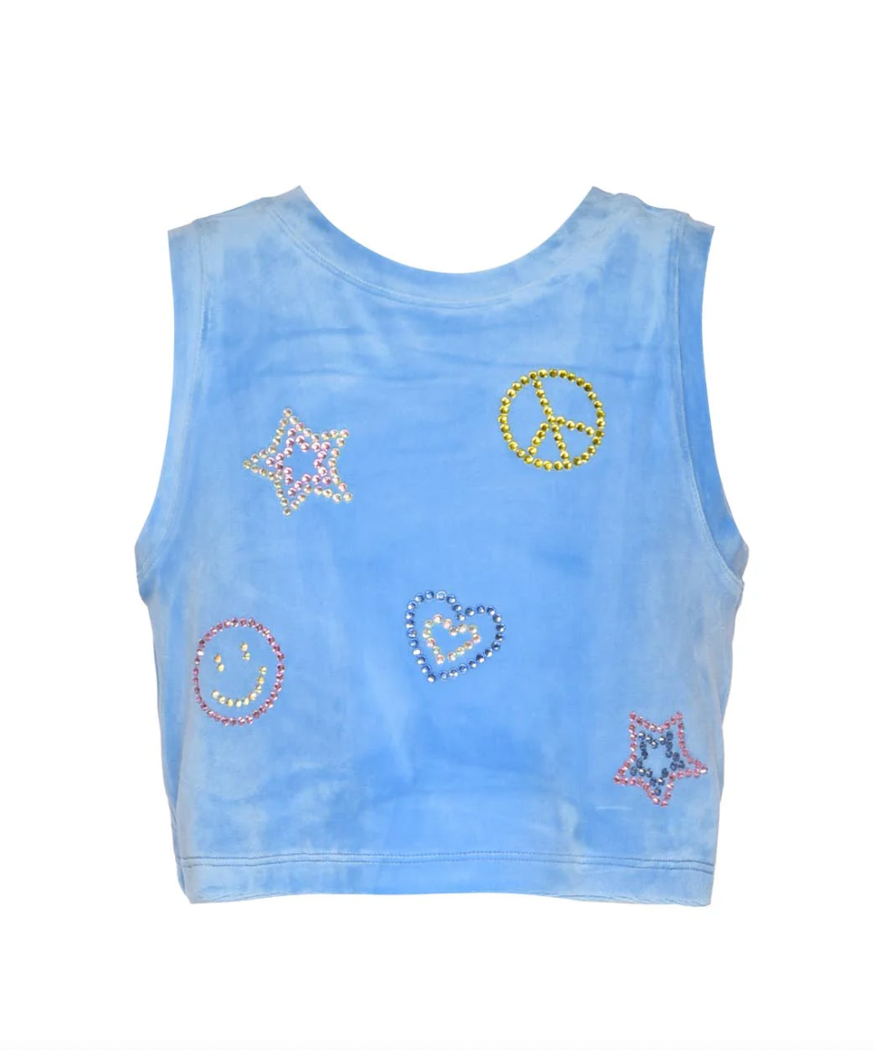 Velour Rhinestone Emojis Crop Top