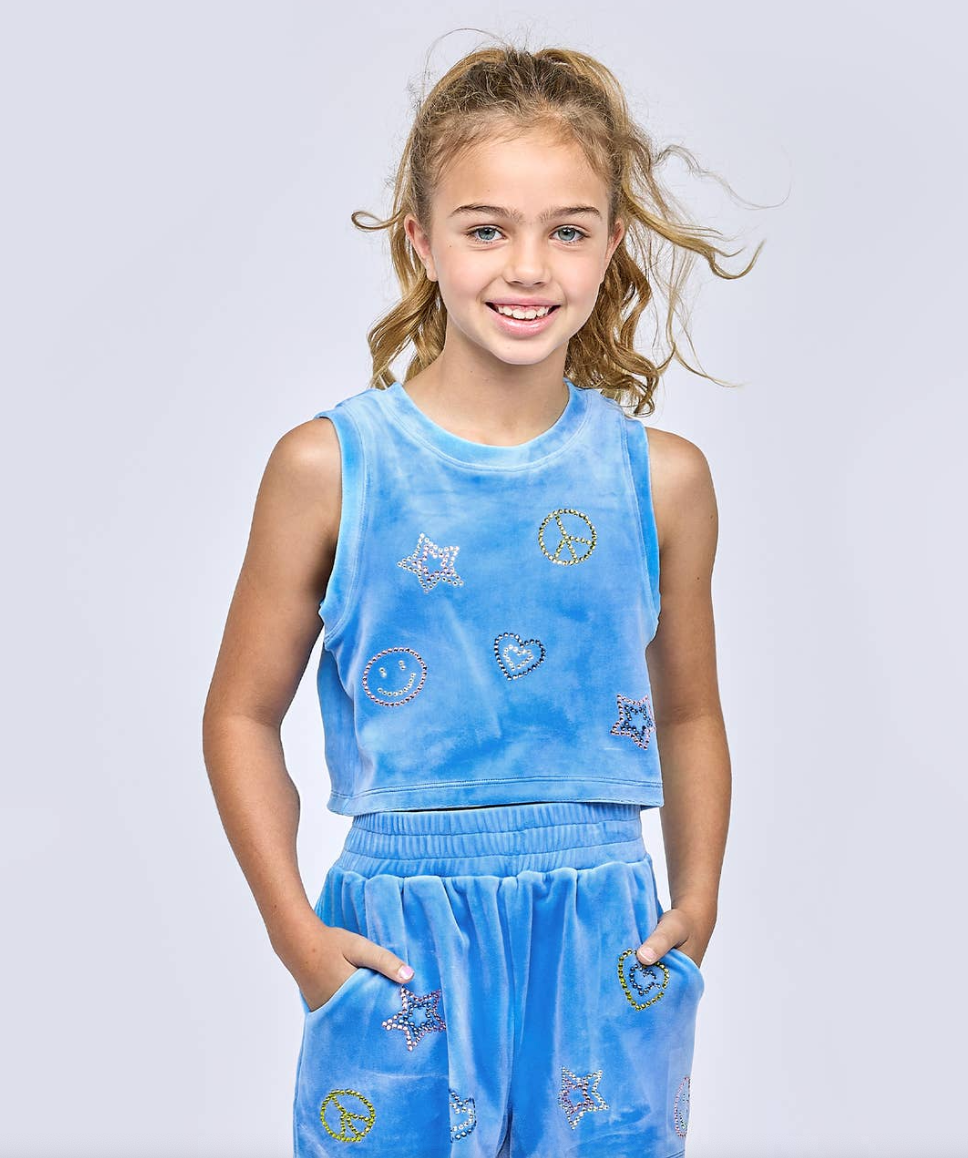 Velour Rhinestone Emojis Crop Top
