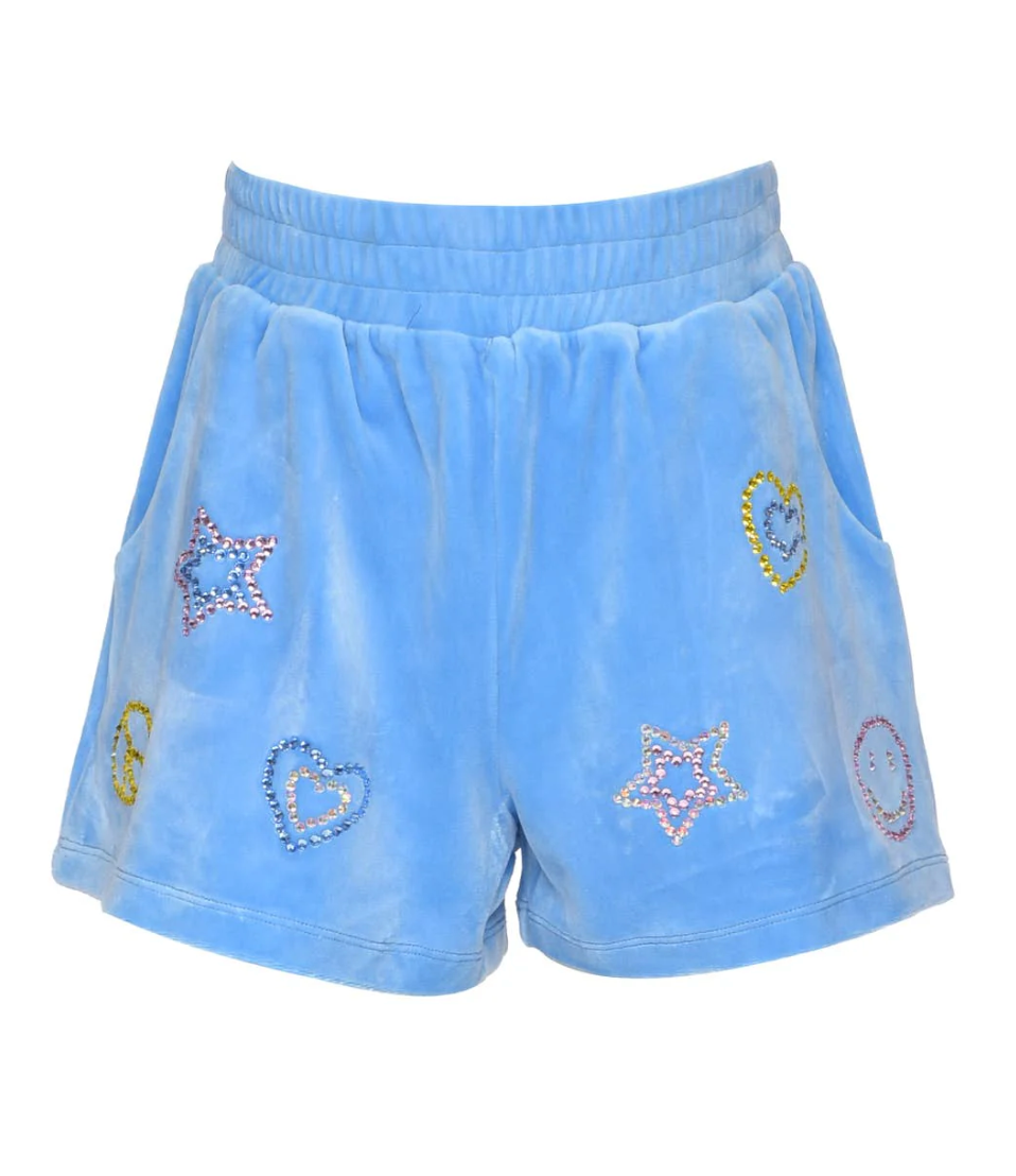 Velour Rhinestone Emojis Shorts