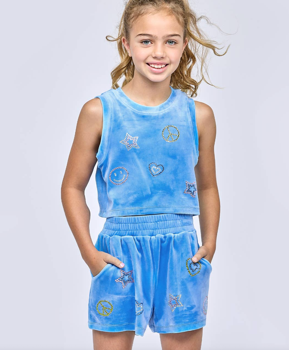 Velour Rhinestone Emojis Shorts