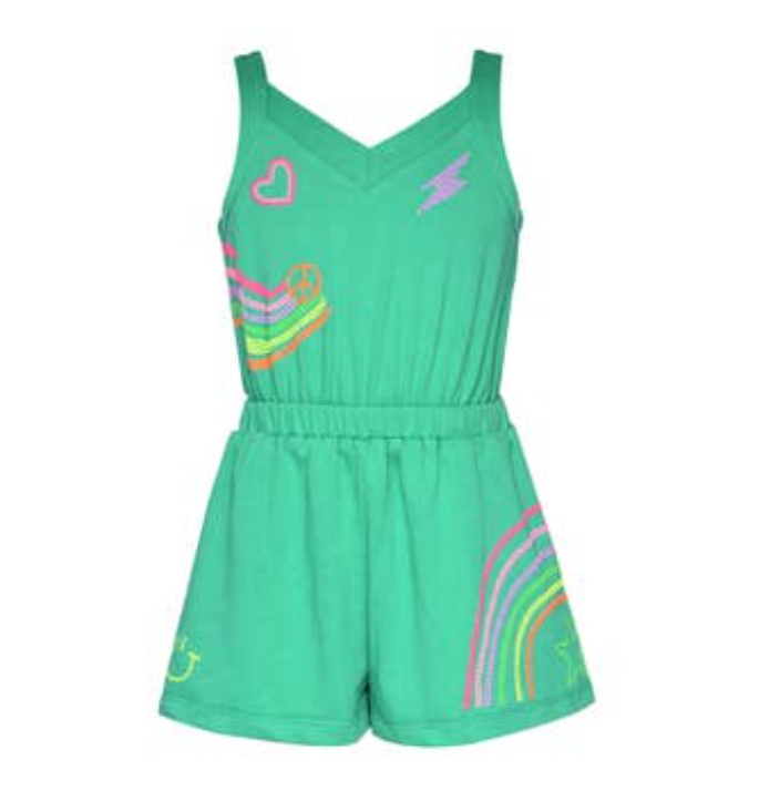Cinched Waist Romper with Rainbow Studs