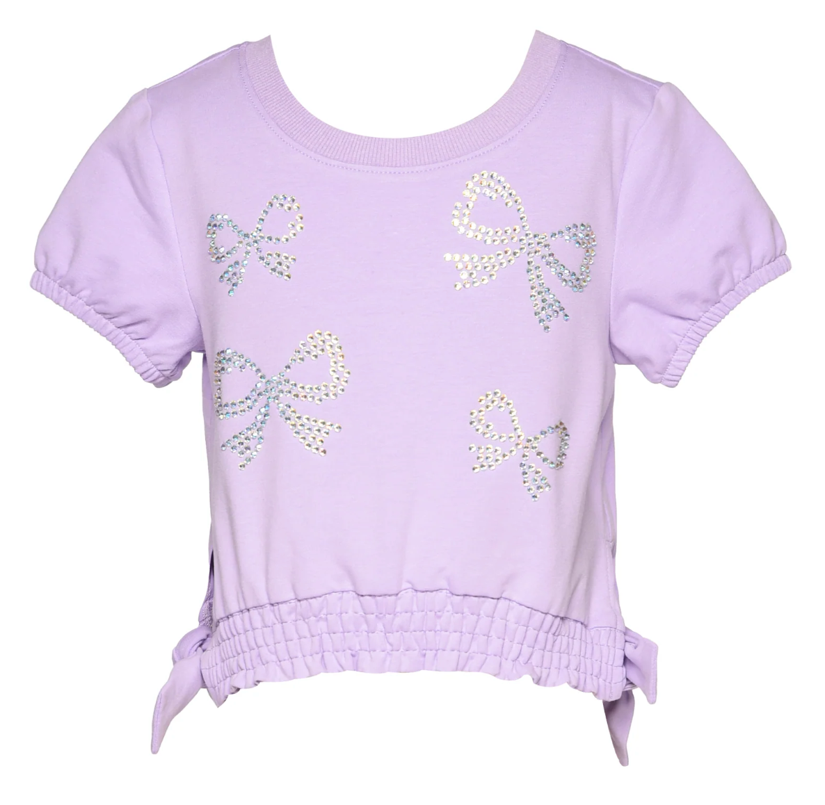 Rhinestone Bows and Side Ties Short Sleeve Top