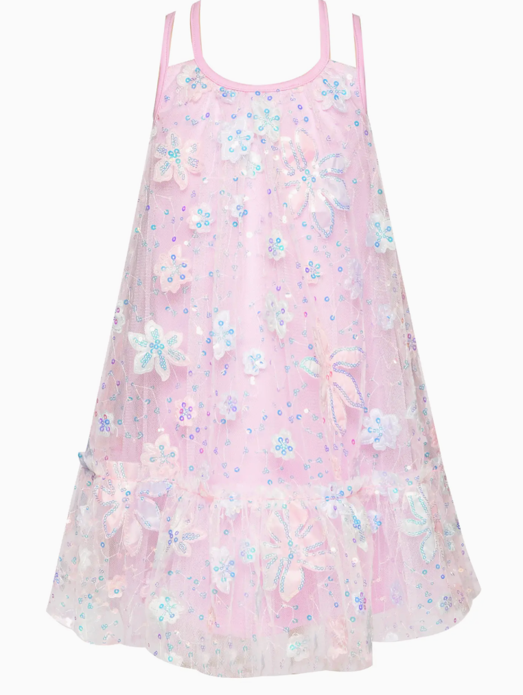 Flower and Sequin Mesh Dress