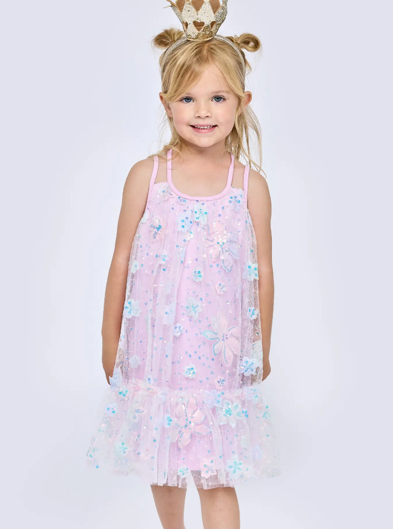 Flower and Sequin Mesh Dress