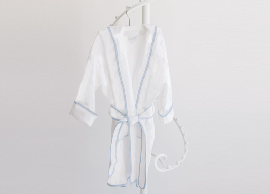 Bathrobe – White With Blue Pinstripe
