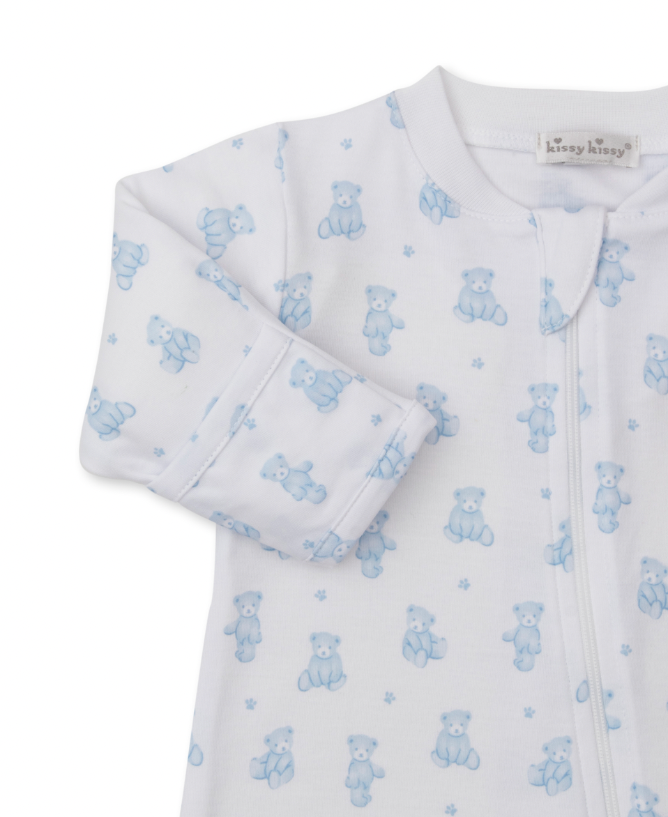 Teddy Bear Time Footie with Zipper Light Blue