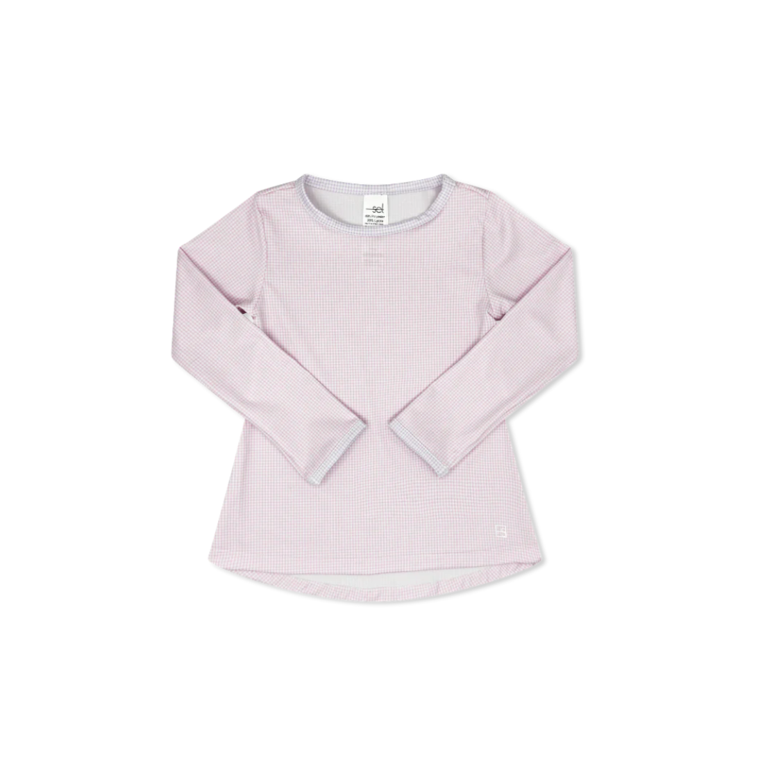 Bridget Basic Tee LS- Cotton Candy Pink Minigingham, Petal Purple MInigingham