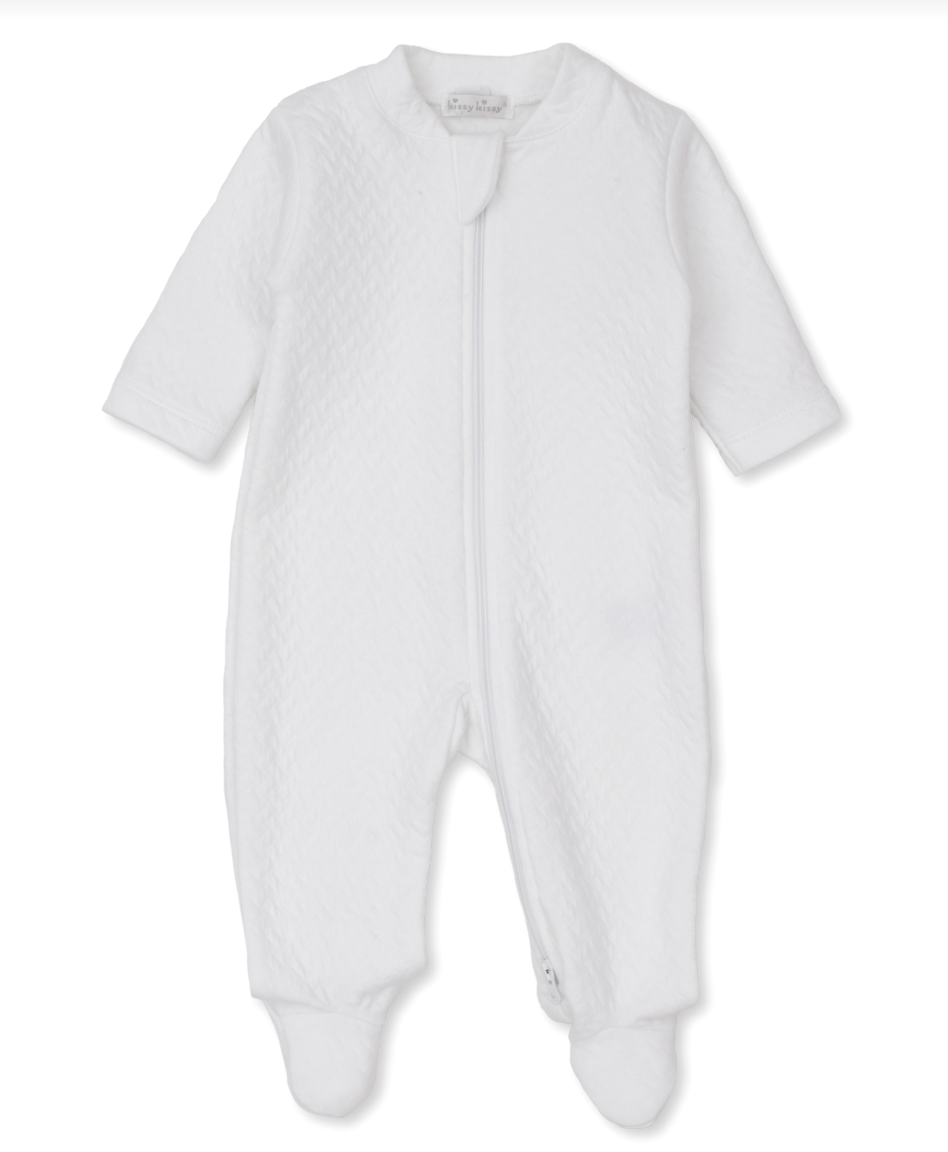 Classic Jacquard Footie with Zipper White