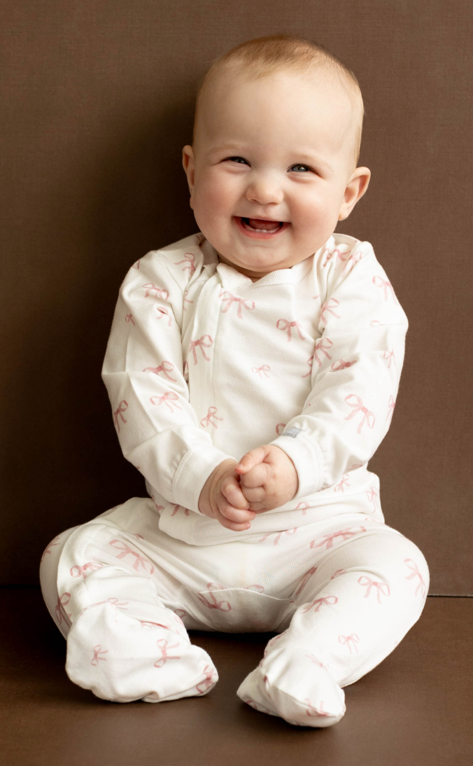 Bows On Cream Cotton-Modal Zipper Footie
