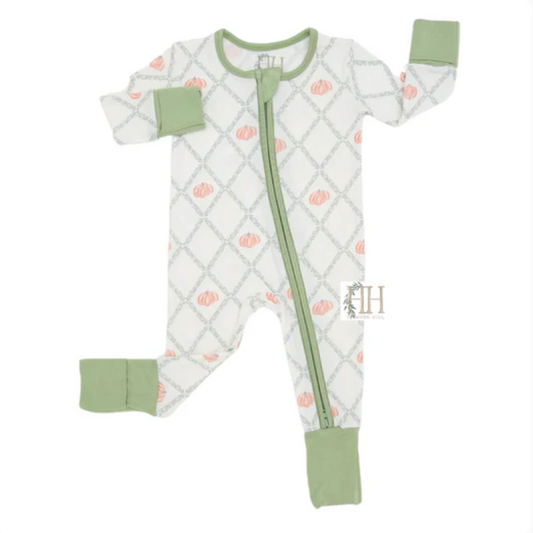 Green Trellis Pumpkin Double Zipper Romper