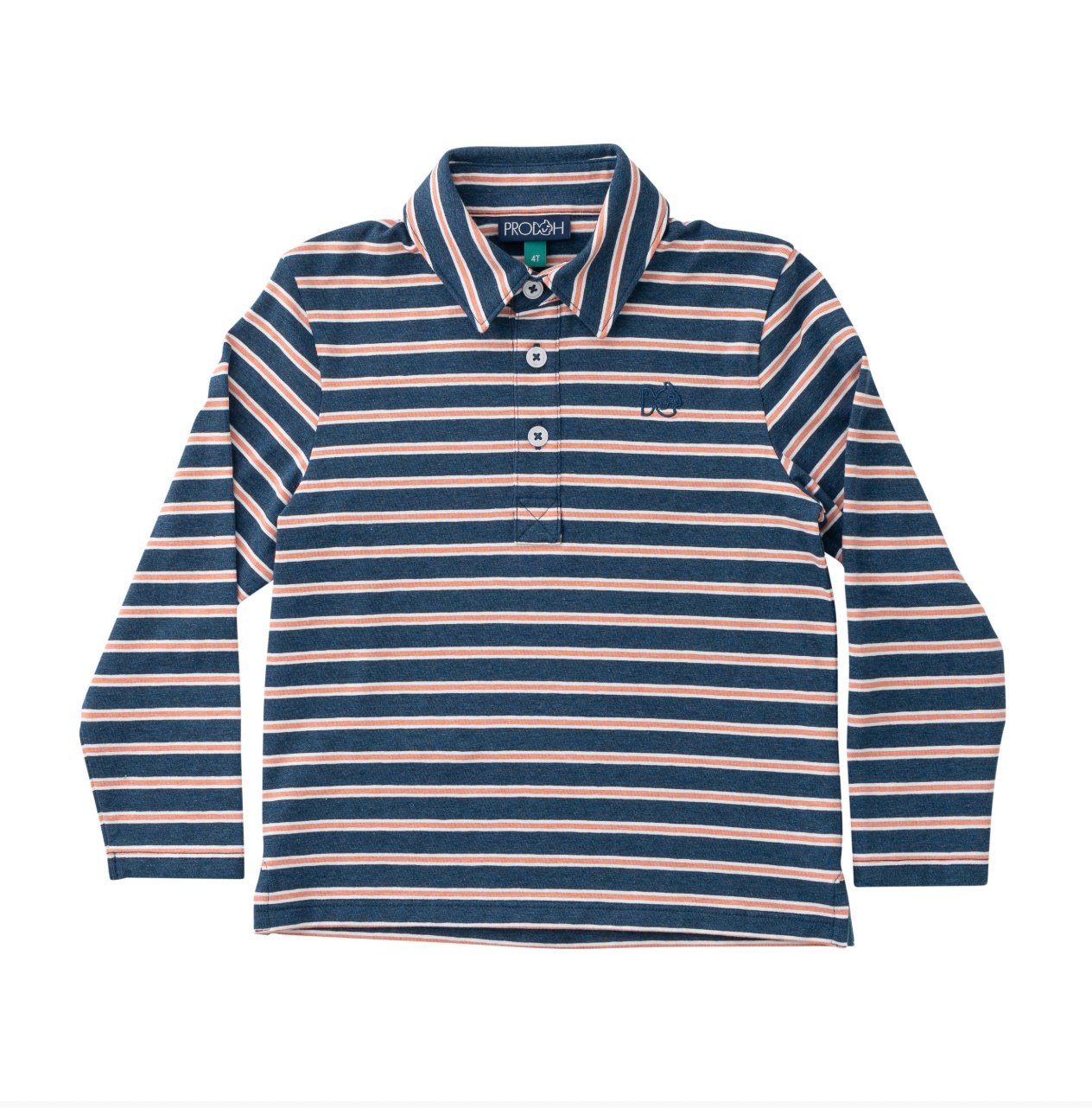 Boys Long Sleeve Too Cool for School Polo Dark Denim Crabapple Stripe