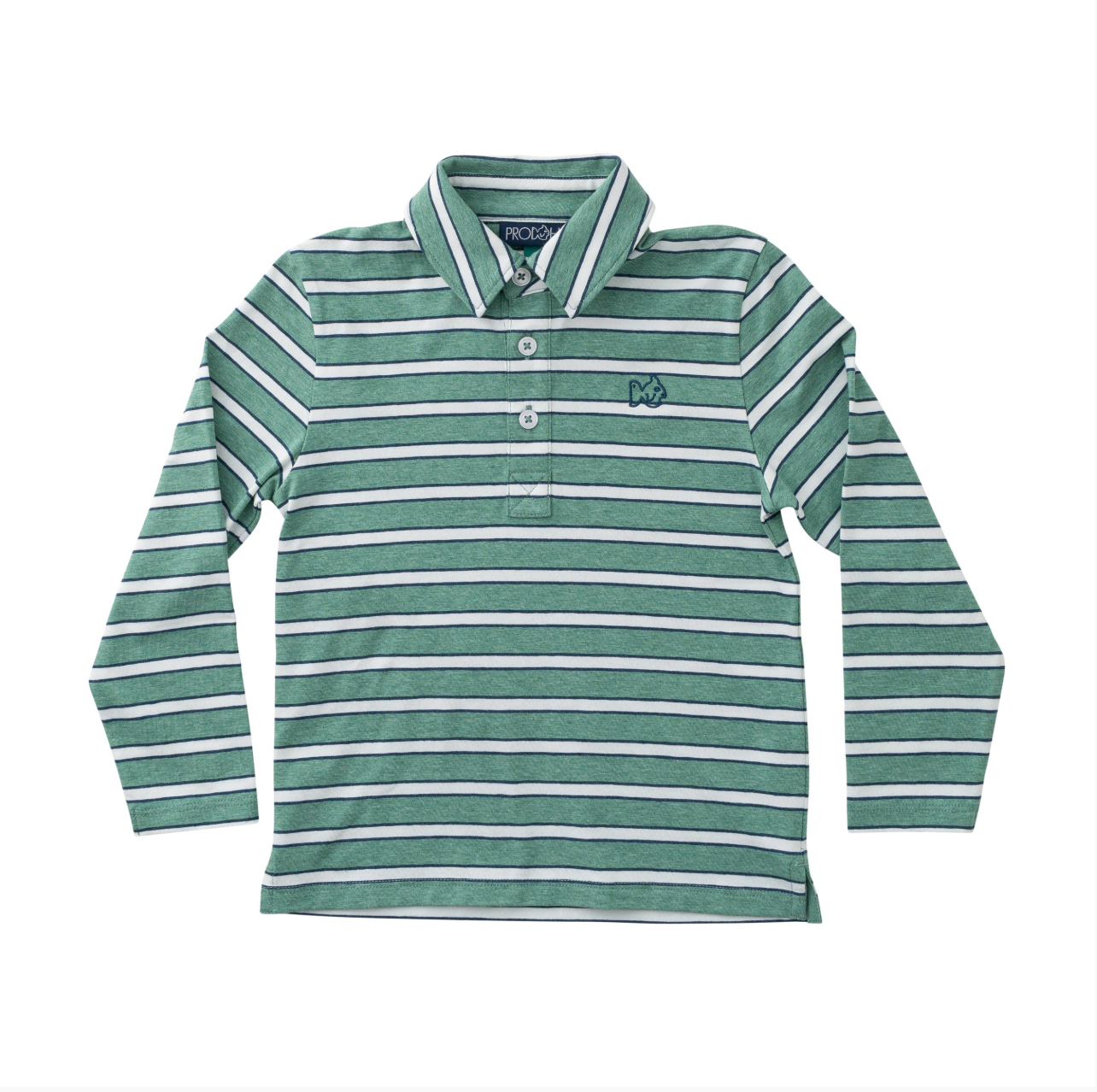 Boys Long Sleeve Too Cool for School Polo Frosty Spruce Dark Denim Stripe