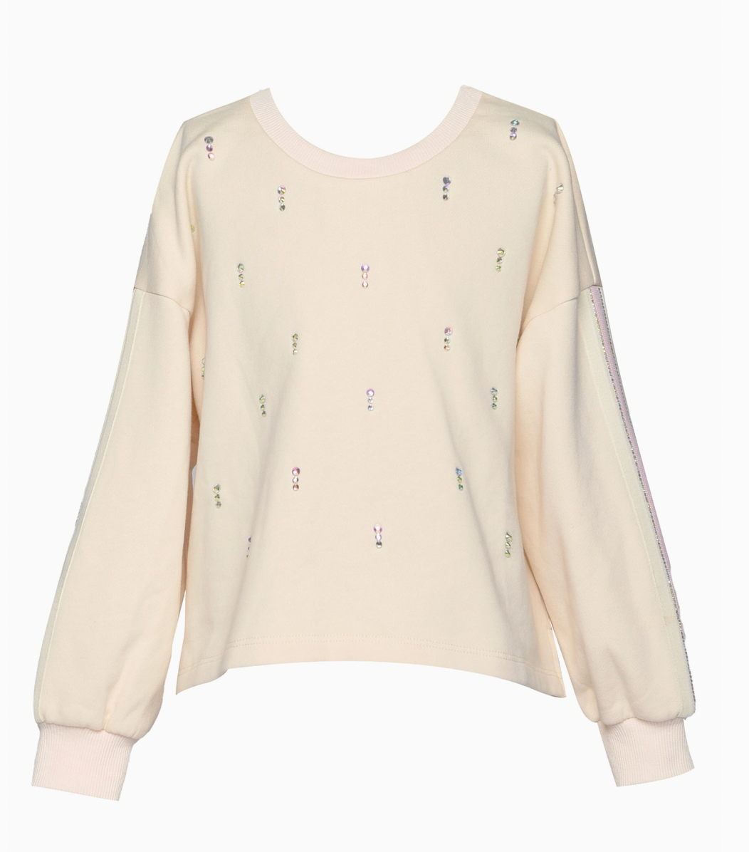 FRENCH TERRY SWEATSHIRT W/ RHINESTONE EMBELLISHMENTS