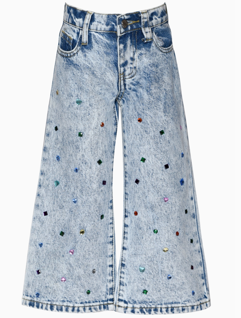 ACID WASH DENIM PANTS W/ RHINESTONES
