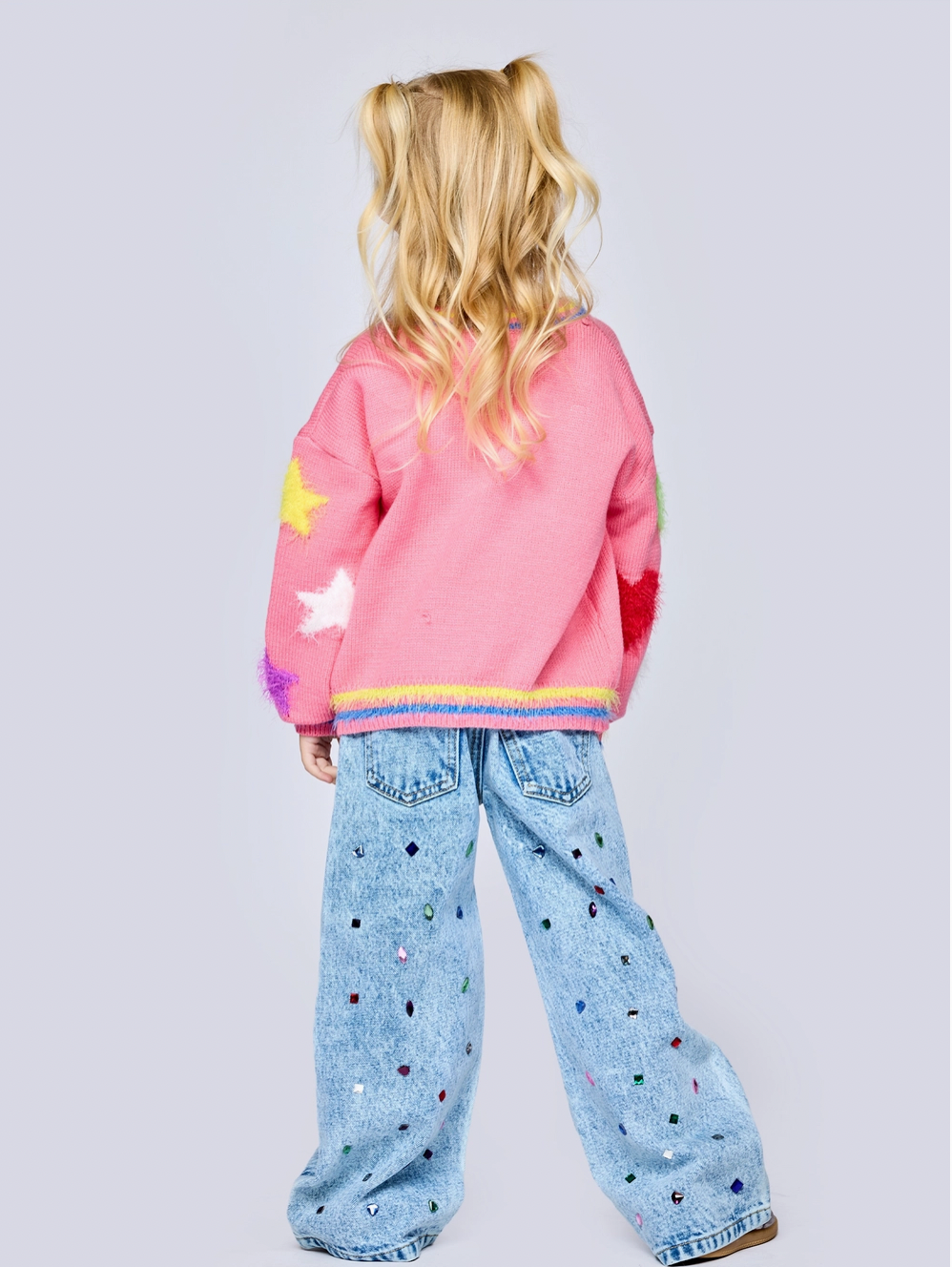 ACID WASH DENIM PANTS W/ RHINESTONES