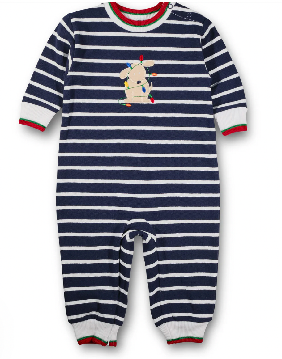 Stripe Knit Longall with Holiday Lights Dog