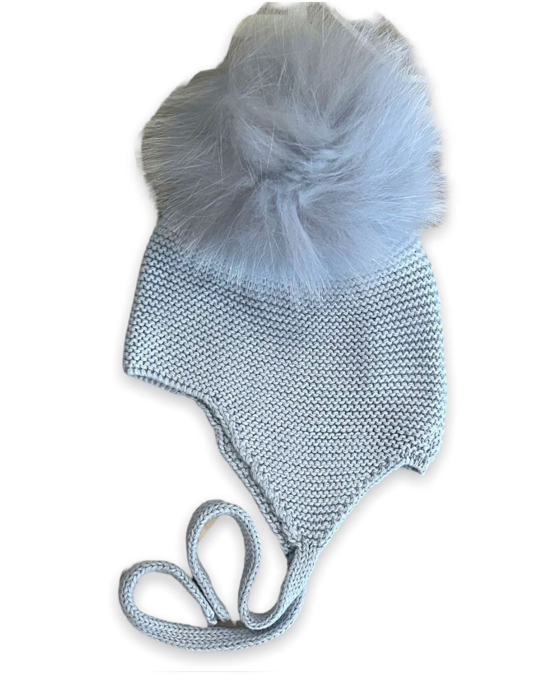 Fur Pom Tie Hat Light Blue