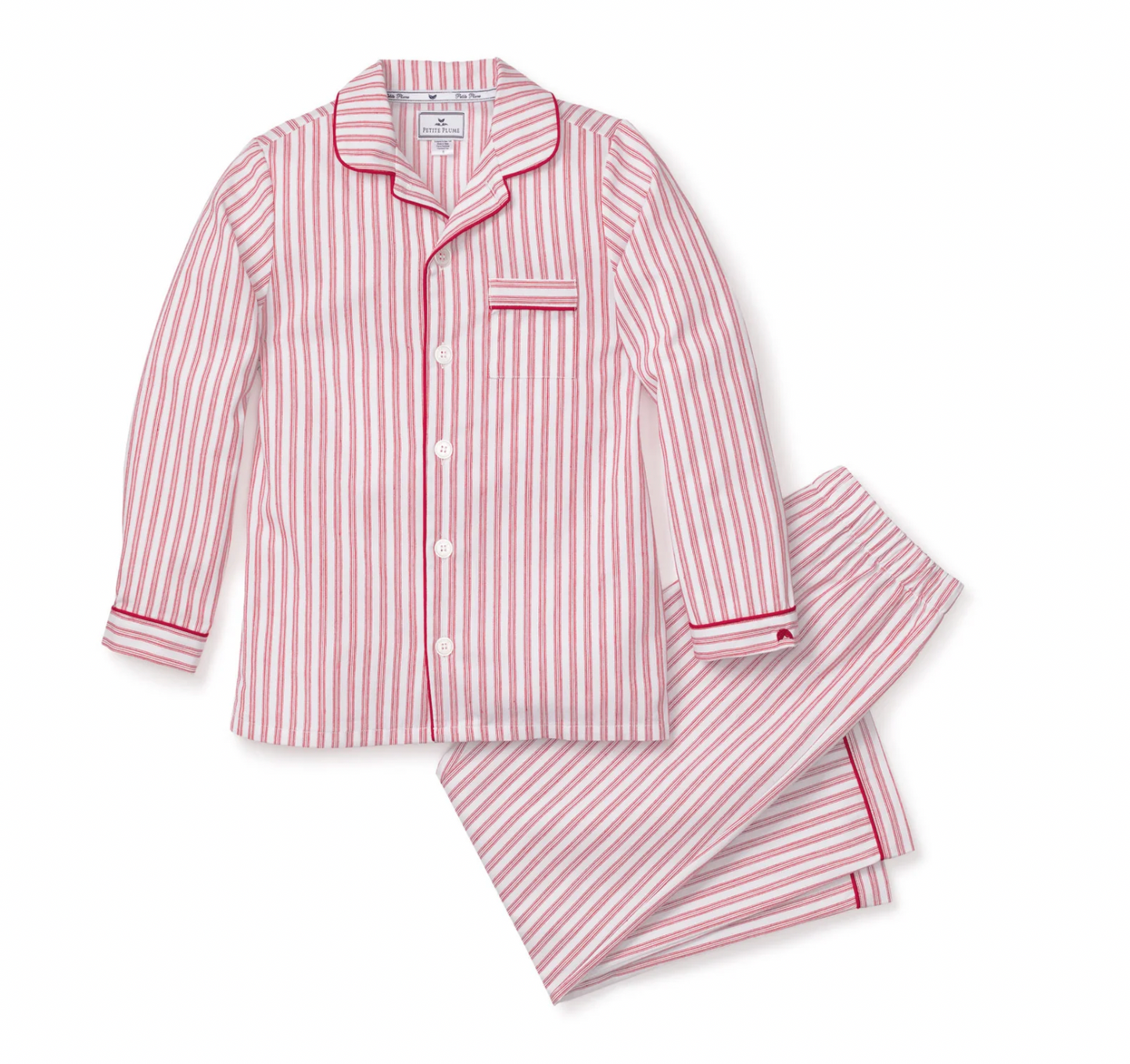 Kid's Twill Pajama Set in Antique Red Ticking
