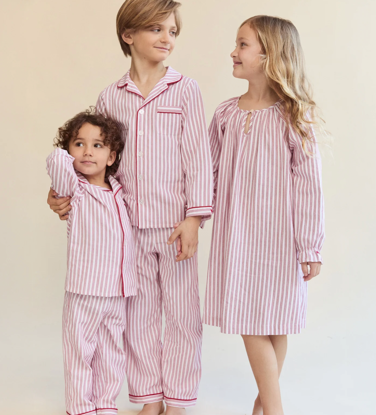 Kid's Twill Pajama Set in Antique Red Ticking
