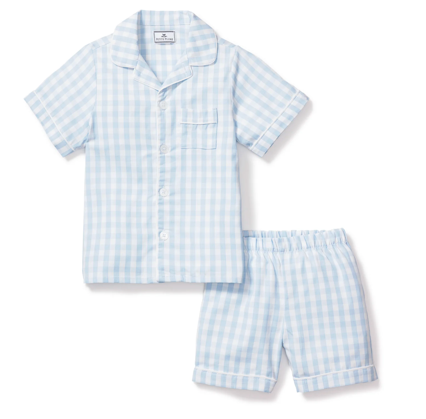 Light Blue Gingham Twill Pajama Short Set