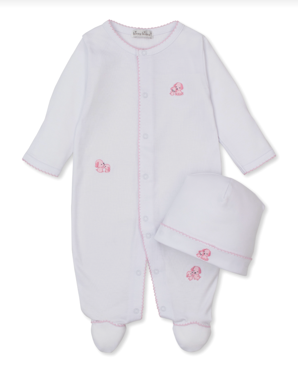 Puppy Family Pink Footie with Hat Set