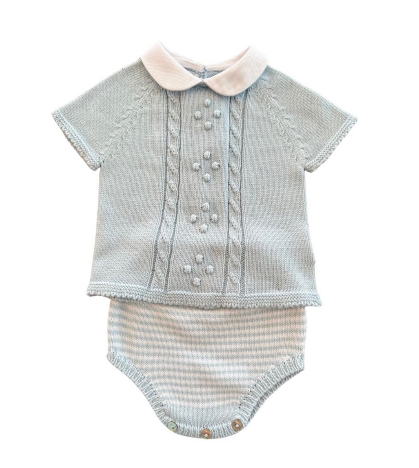 Braided Short Sleeve Sweater Bubble Light Blue