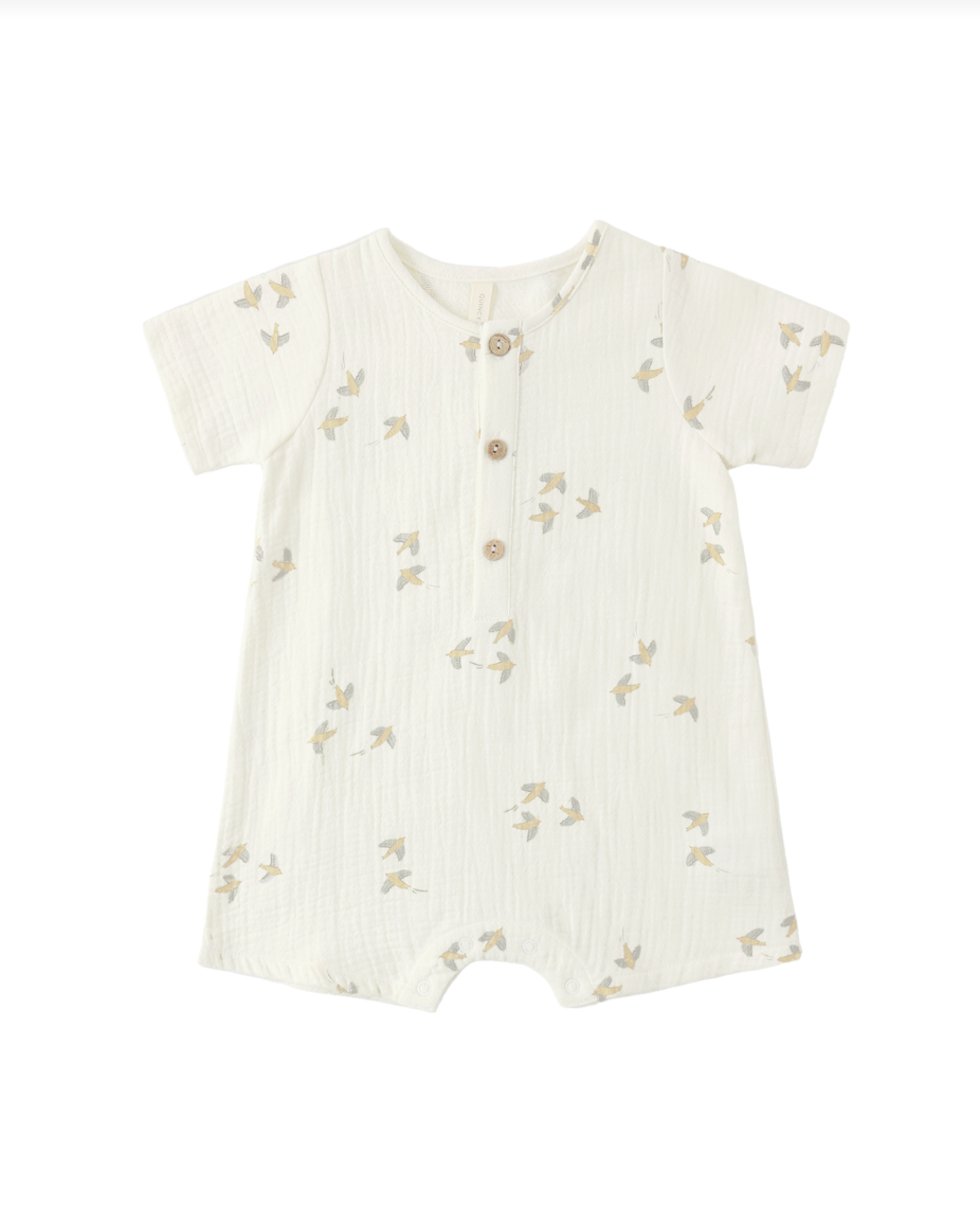 Birds Short Sleeve Woven Romper