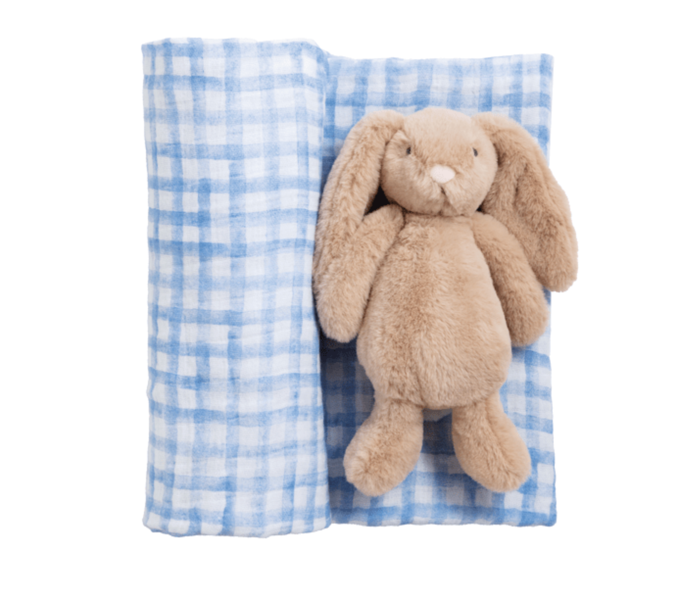 Blue Check Swaddle and Rattle