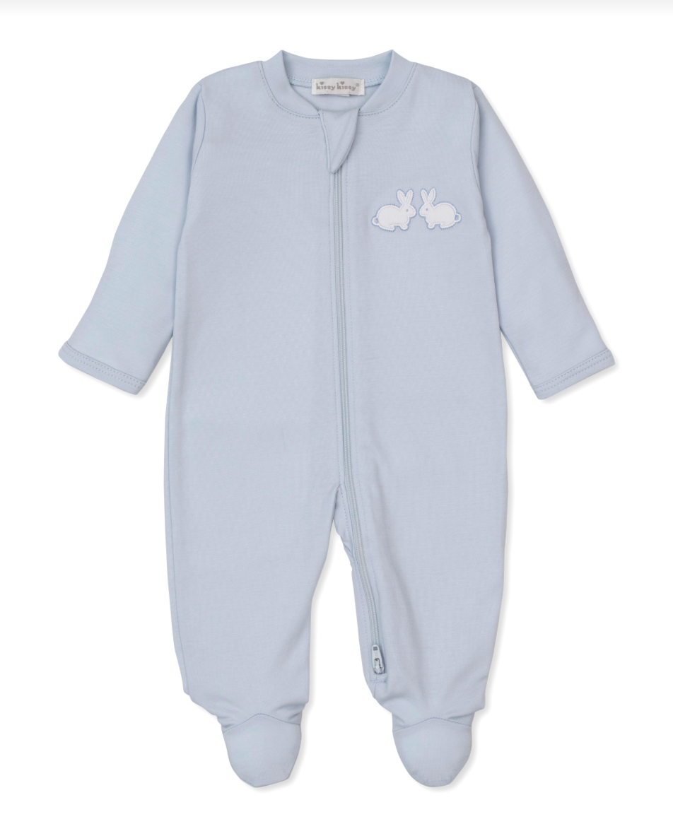 Pique Twin Bunn Footie with Zipper Light Blue