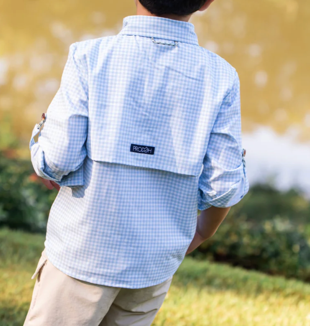 Clear Sky Gingham Long Sleeve Founders Fishing Shirt