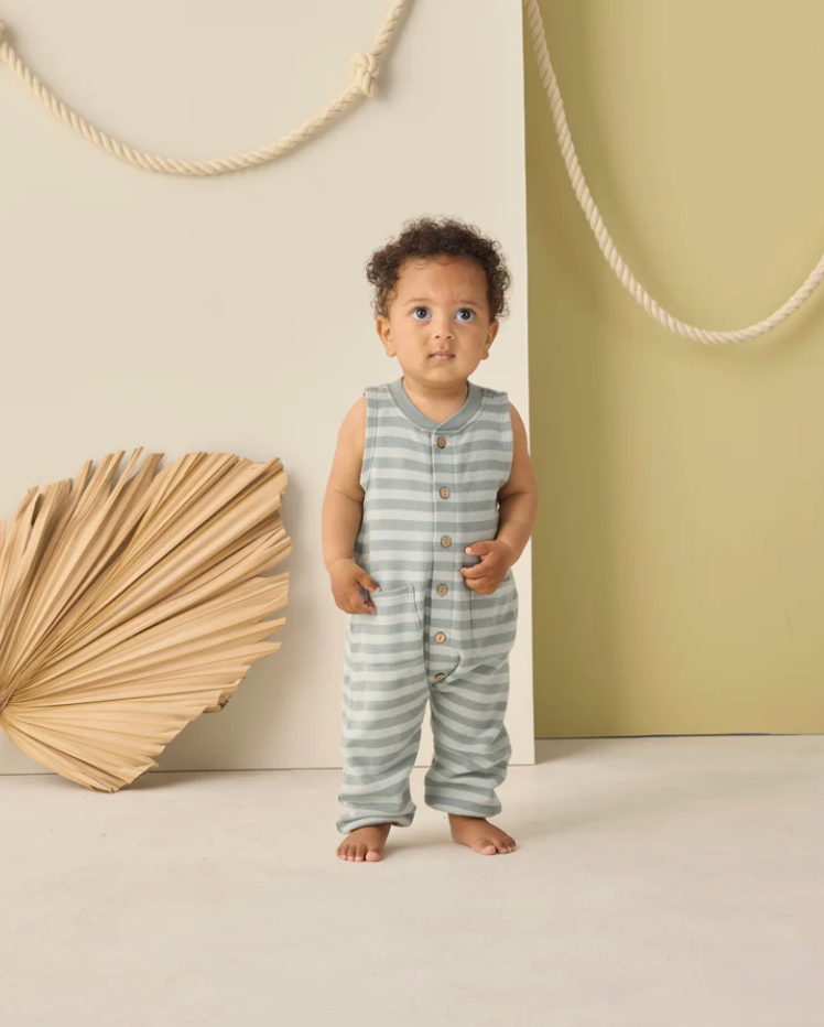 Sea Green Stripe Summer Waffle Jumpsuit