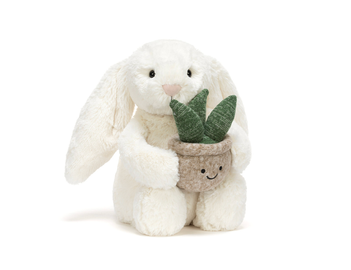 Cream Bunny with Plant