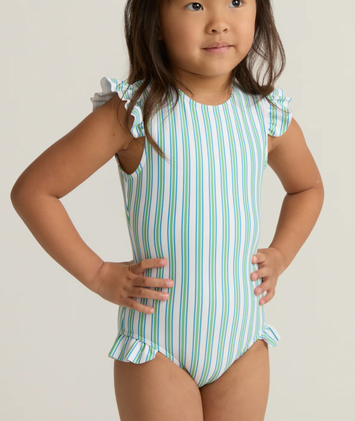 Tamarin Stripe Ruffle Cap Sleeve Rashguard One Piece