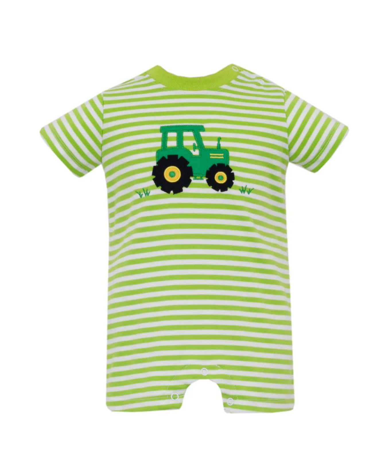 Tractor- Lime Green Stripe Short Romper