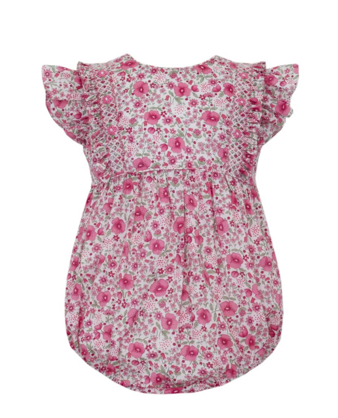 Girl's Bubble w/ Smocked Ruffles- Pink Roses Print