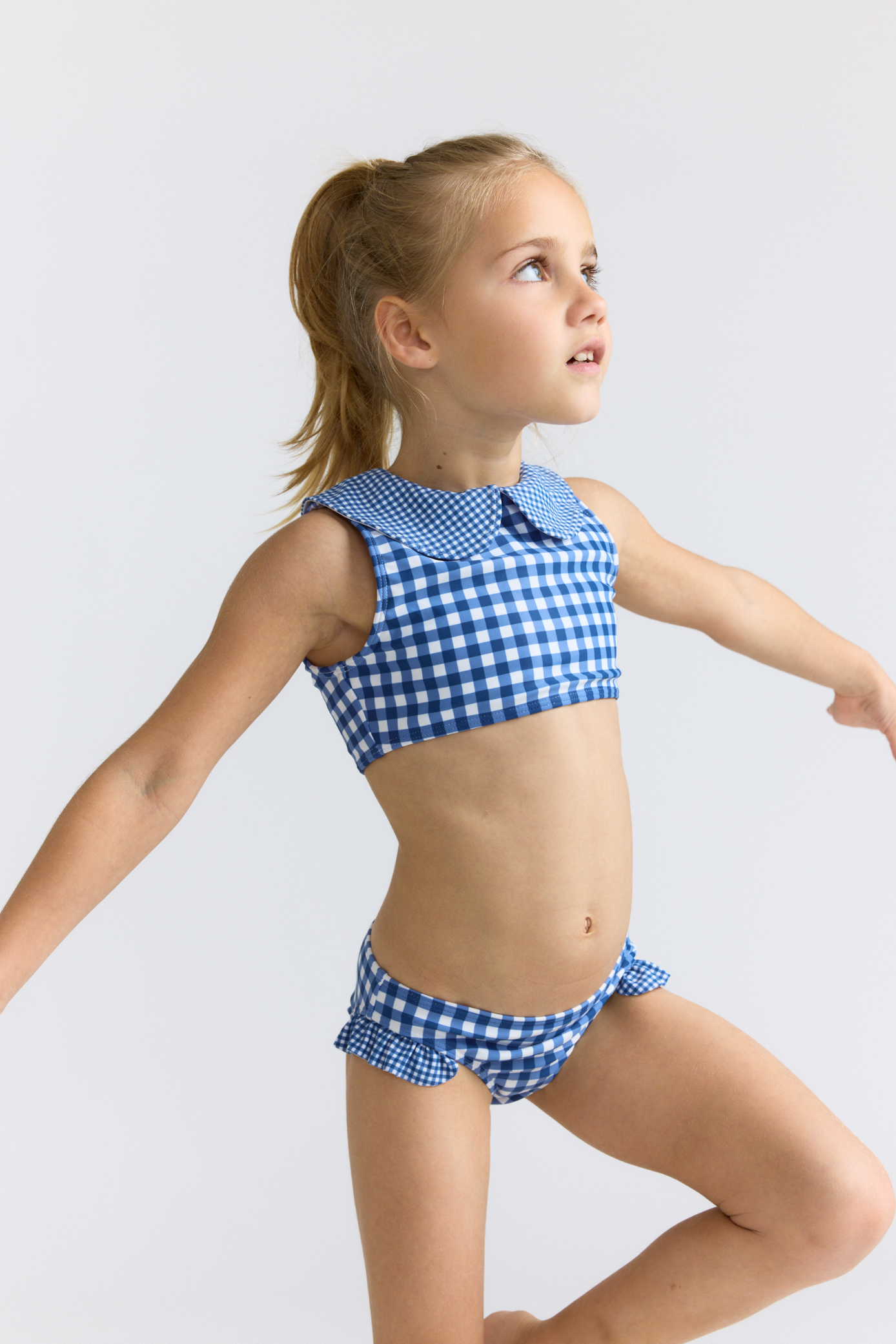 Girls Navy Picnic Gingham Sailor Bikini