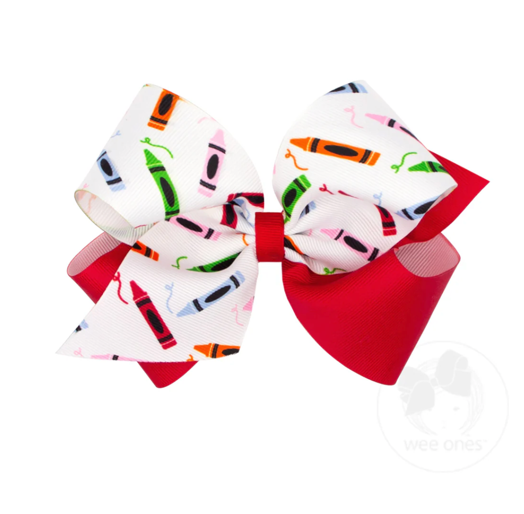 Back to School Colorblock Crayon Print Hair Bow
