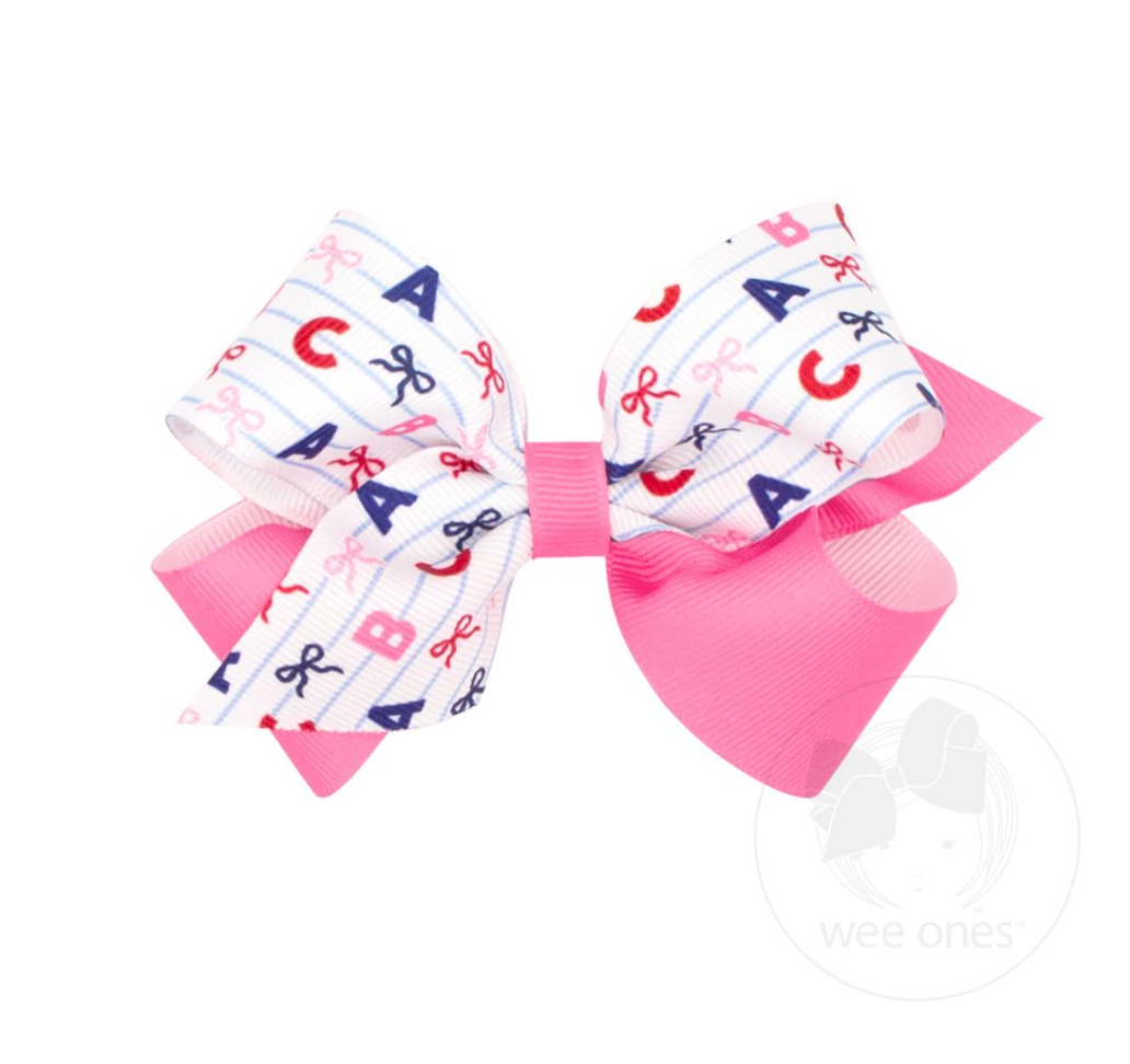 Back to School Colorblock ABC Print Hair Bow