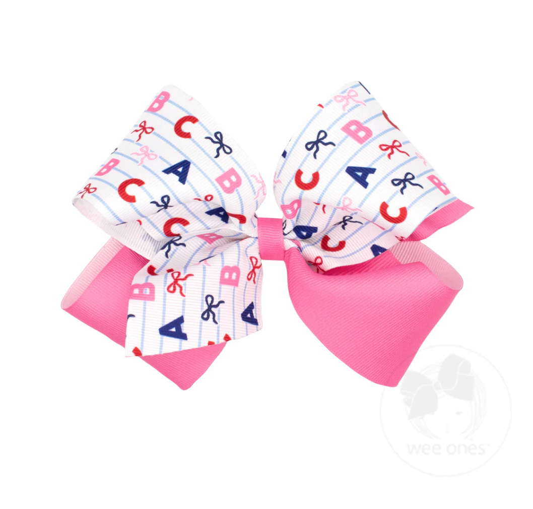Back to School Colorblock ABC Print Hair Bow