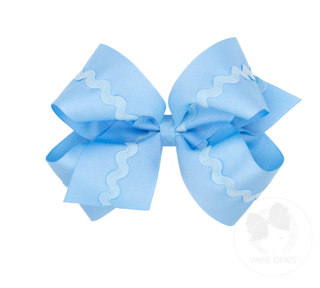 Grosgrain King Hair Bow with Ric-Rac Trim-Blue