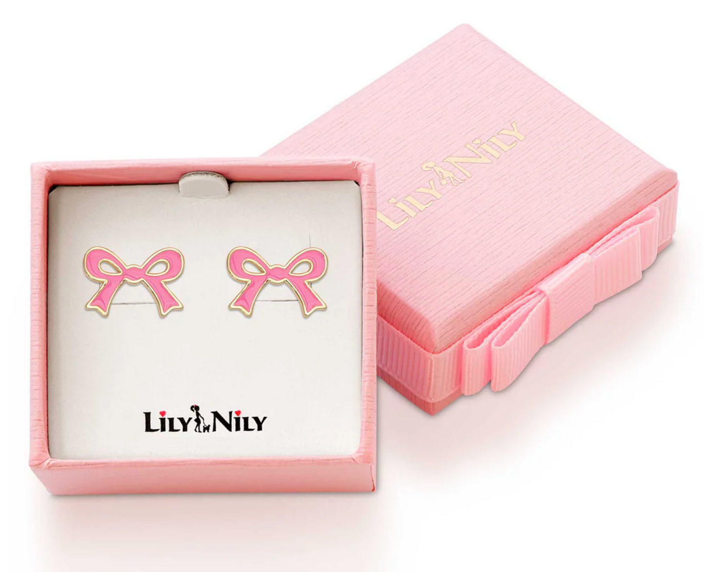 Flat Bow Stud Earrings (Pink)