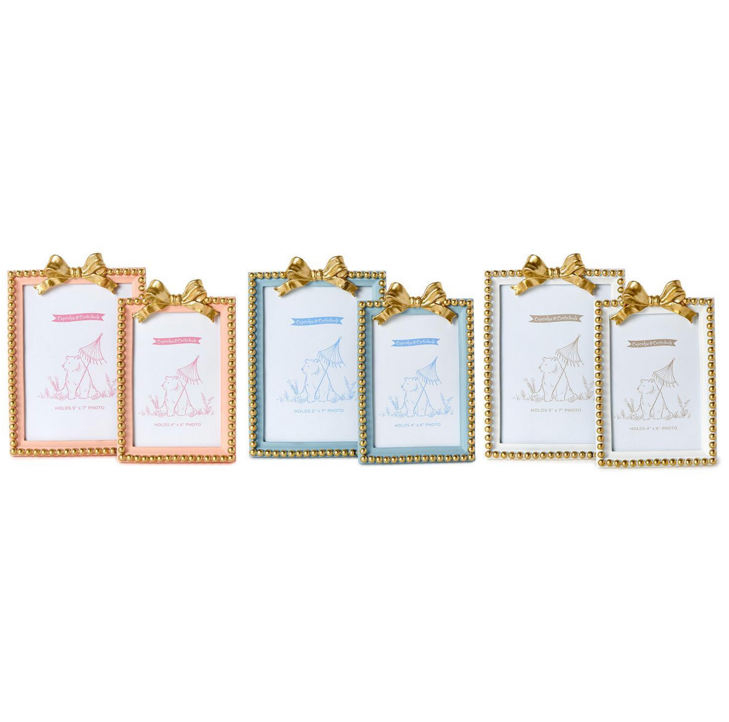 5x7 Golden Bow Photo Frames- Blue, White & Pink