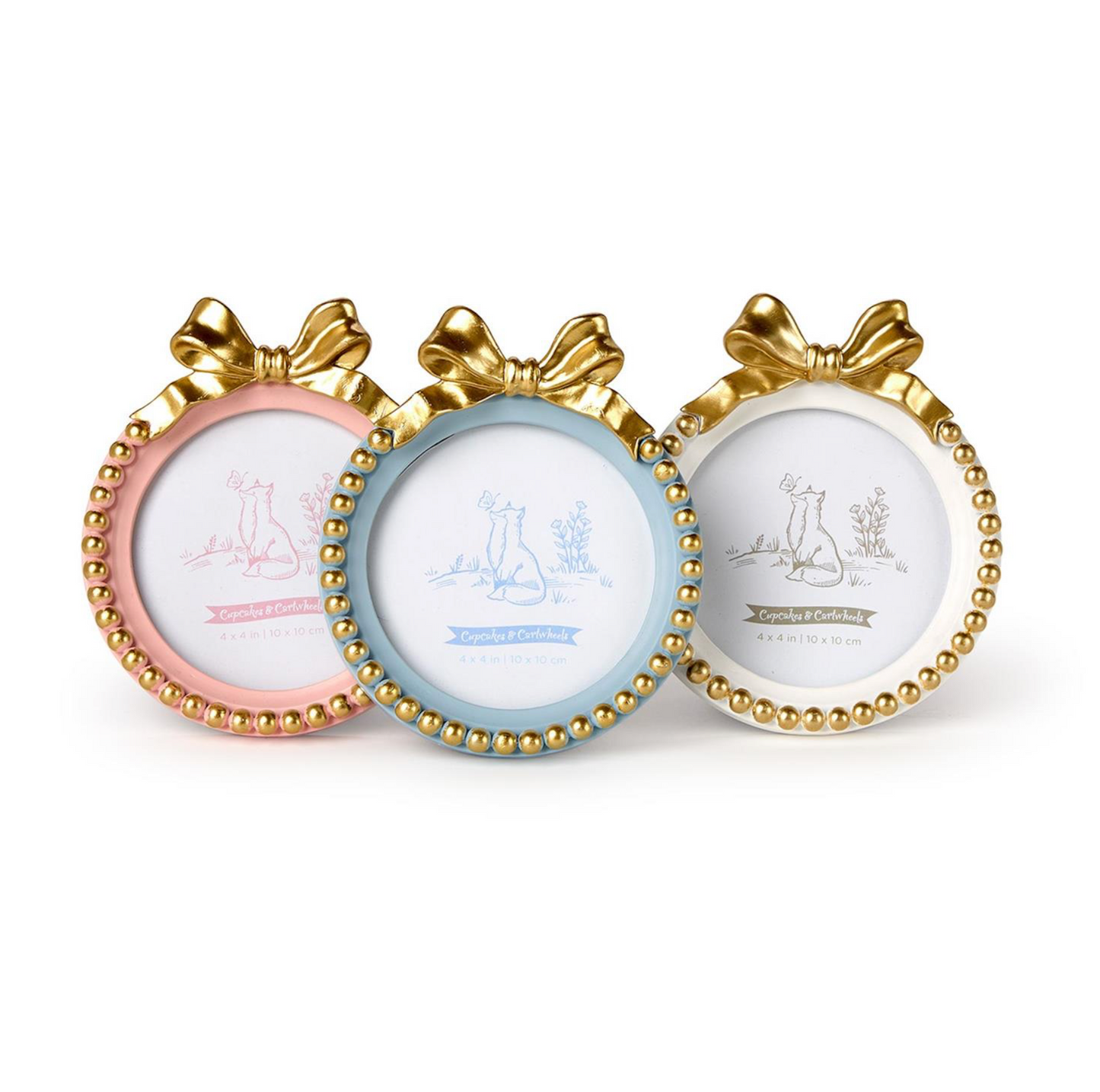 4x4 Golden Bow Photo Frame- Pink, Blue and White