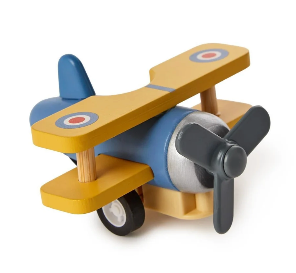 Wooden Vintage Biplane Pullback Toy