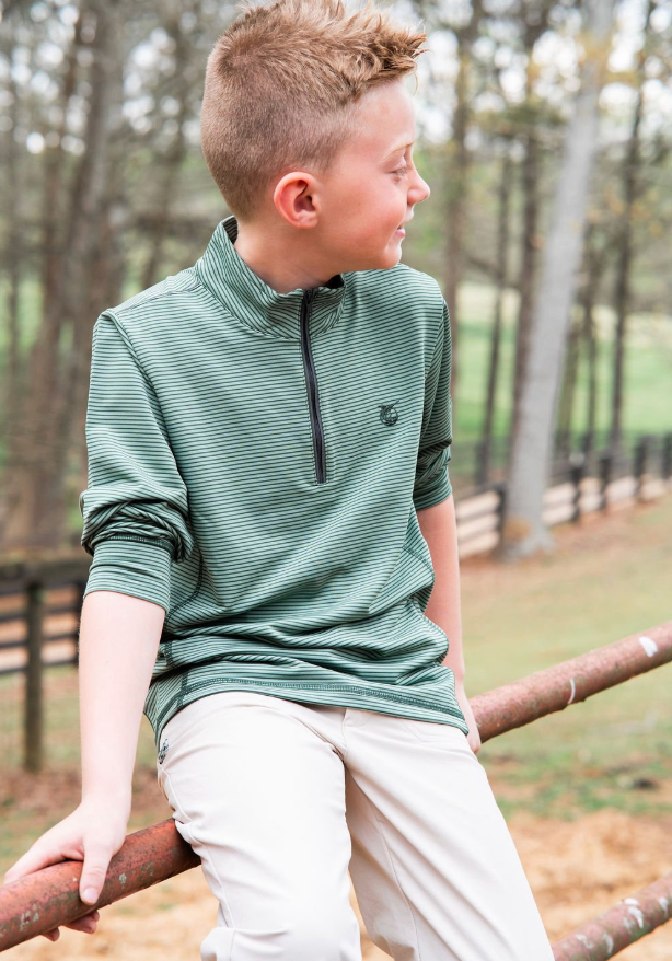 Pro Performance 1/4 Zip Pullover Camping Hedge Green Stripe