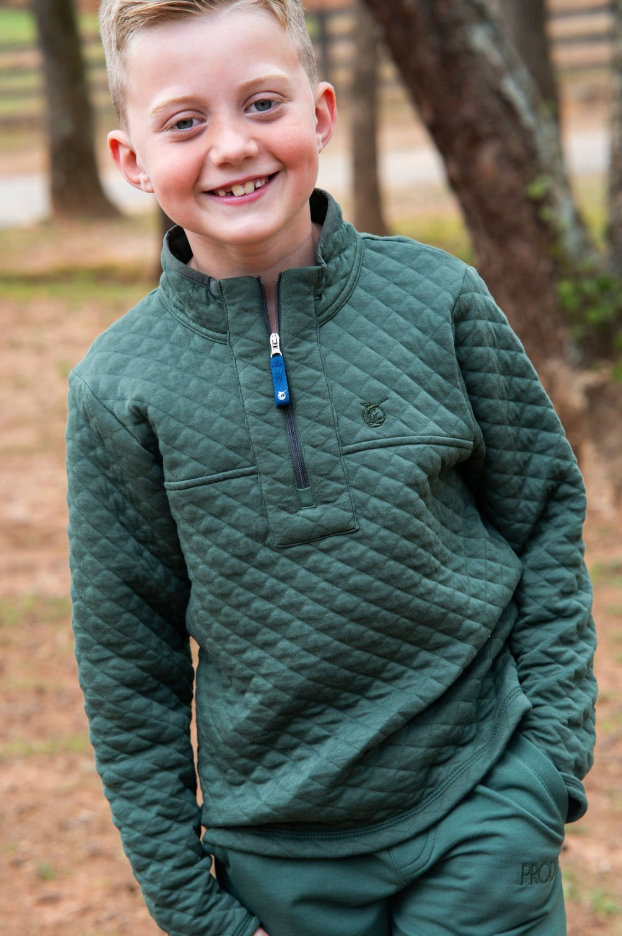 Quilted Zip Pullover Camping Green
