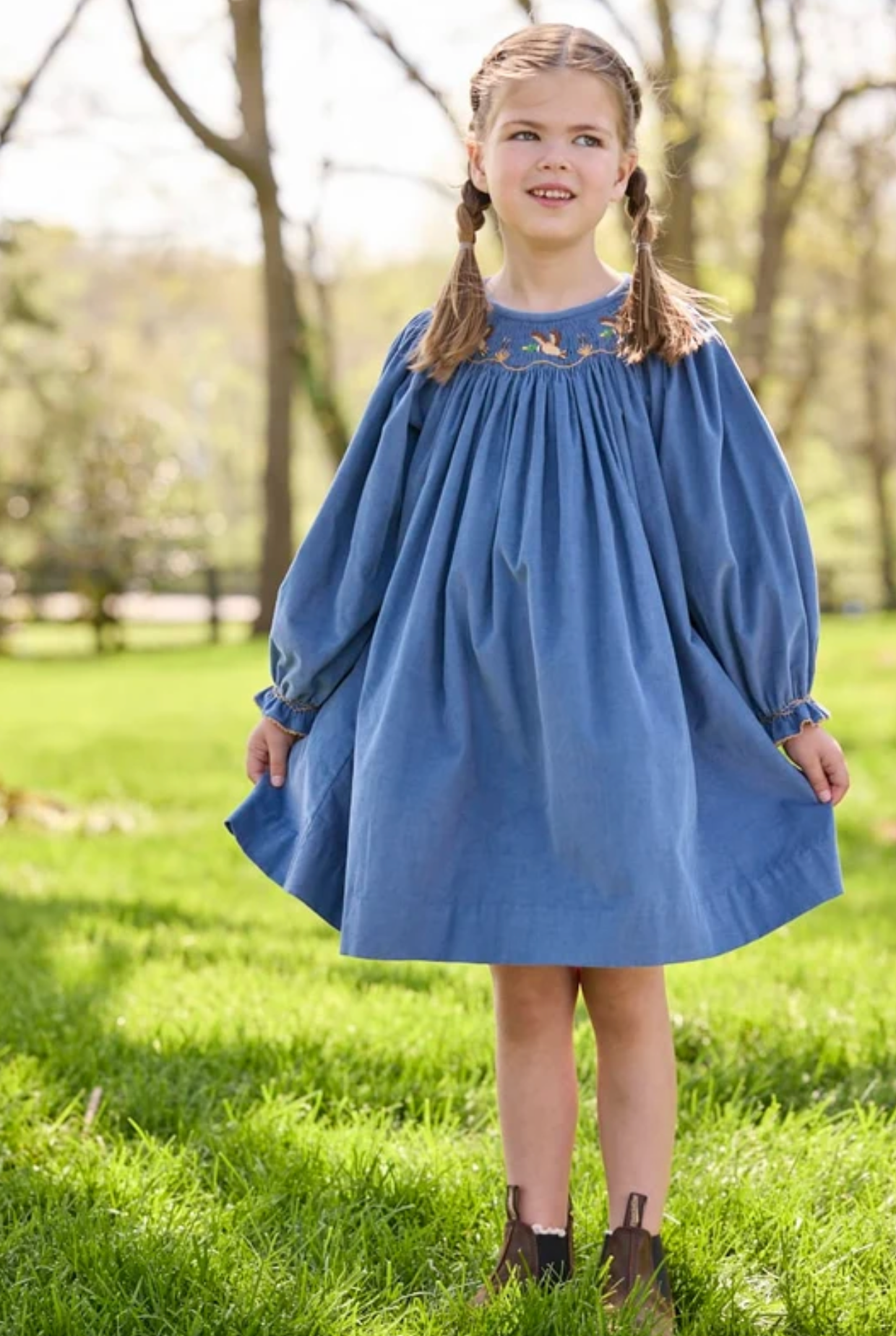 Smocked Bishop Dress- Flying Mallard