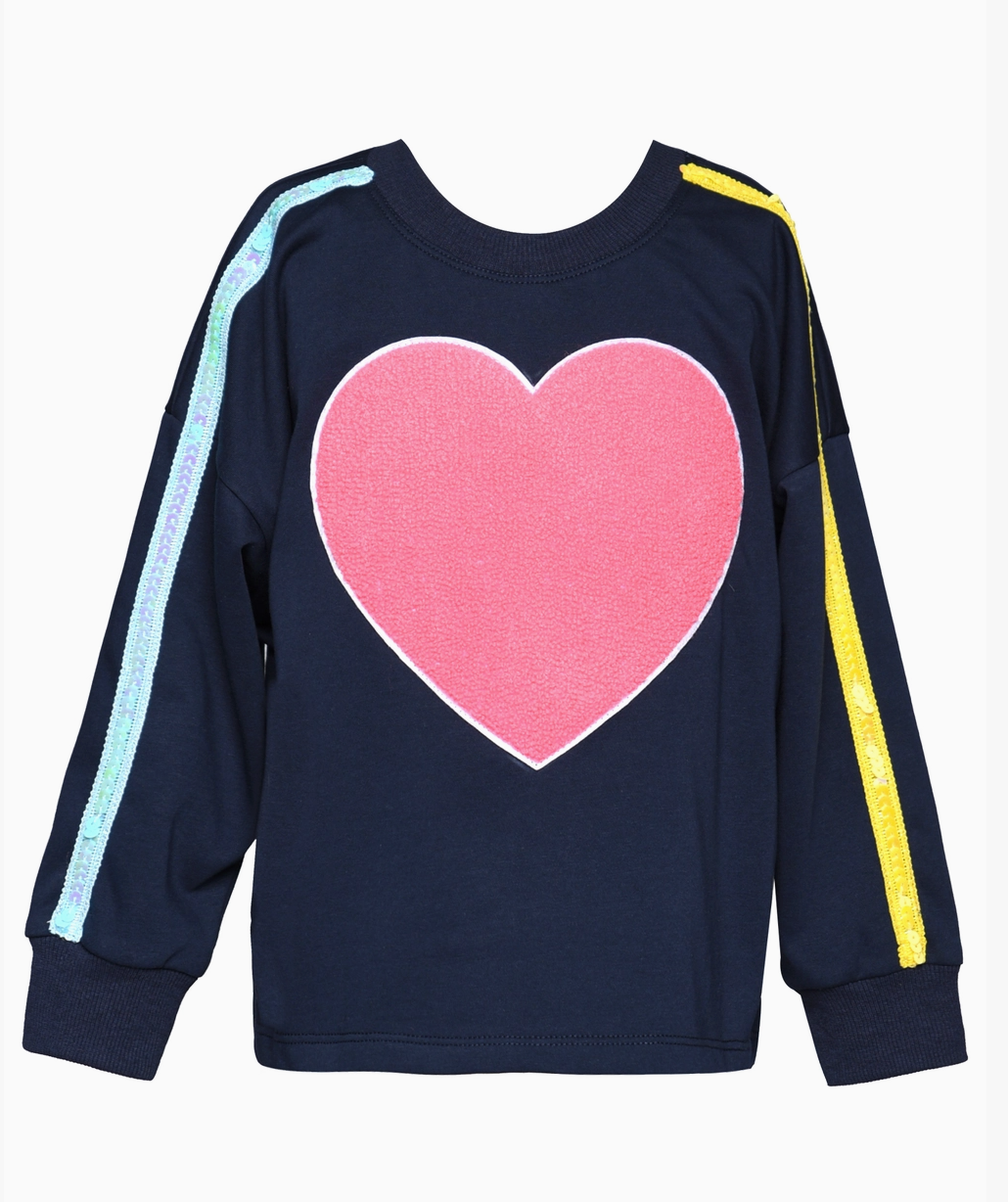 Navy Long Sleeve Top with Heart Patch