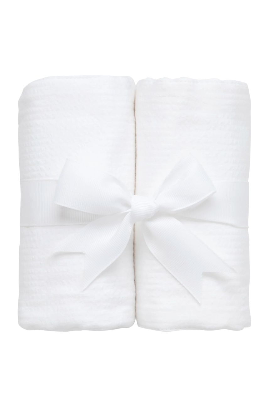 Seersucker Stripe Set of 2 Burps, White